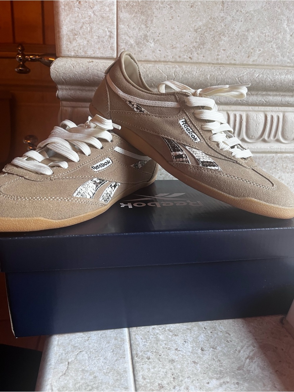 Reebok Women's Tan Suede Sneakers with Silver Accents